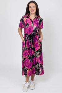 Jett Shirt Dress - Black Floral - CHARLO Dress NZ LUMA