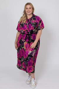 Jett Shirt Dress - Black Floral - CHARLO Dress NZ LUMA
