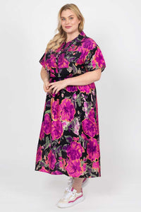Jett Shirt Dress - Black Floral - CHARLO Dress NZ LUMA