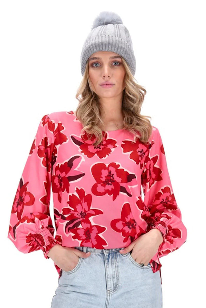 Jolie Top - Hot Pink Floral - CHARLO Top NZ LUMA