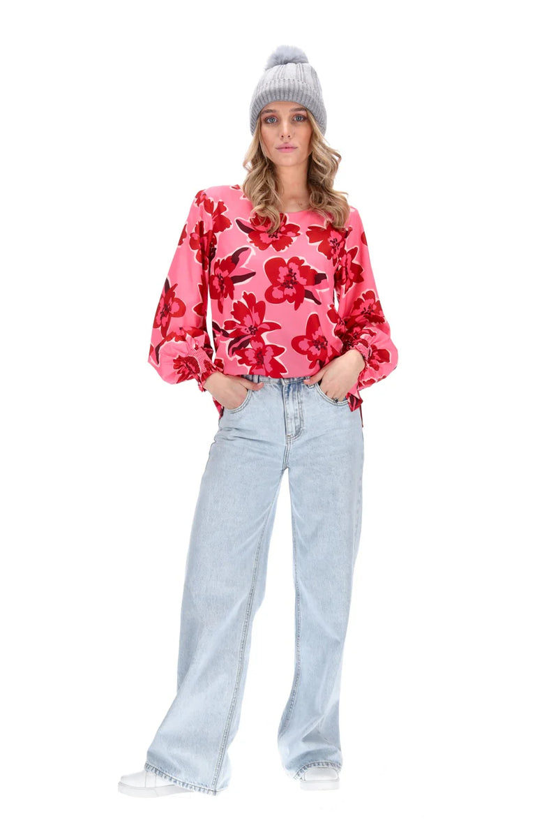 Jolie Top - Hot Pink Floral - CHARLO Top NZ LUMA