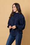 Jontee Long Sleeve Top - Navy - CHARLO