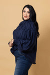 Jontee Long Sleeve Top - Navy - CHARLO