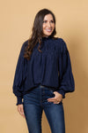 Jontee Long Sleeve Top - Navy - CHARLO