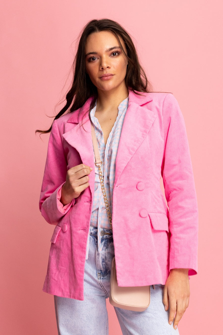 Juliana Cord Blazer - Pink Cotton - CHARLO Jacket NZ LUMA
