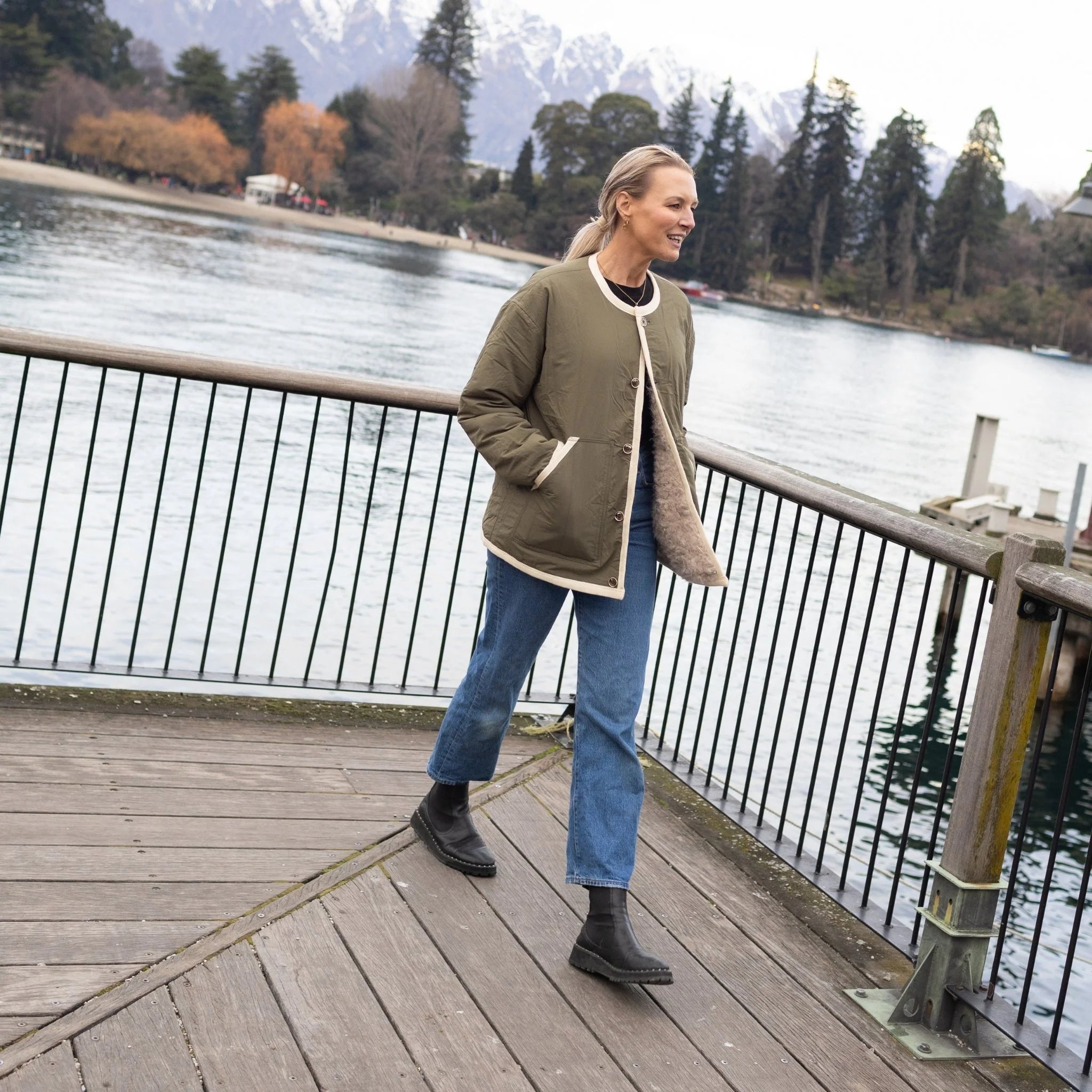 Juniper Reversible Jacket - Olive/Cream - MOKE Jacket NZ LUMA