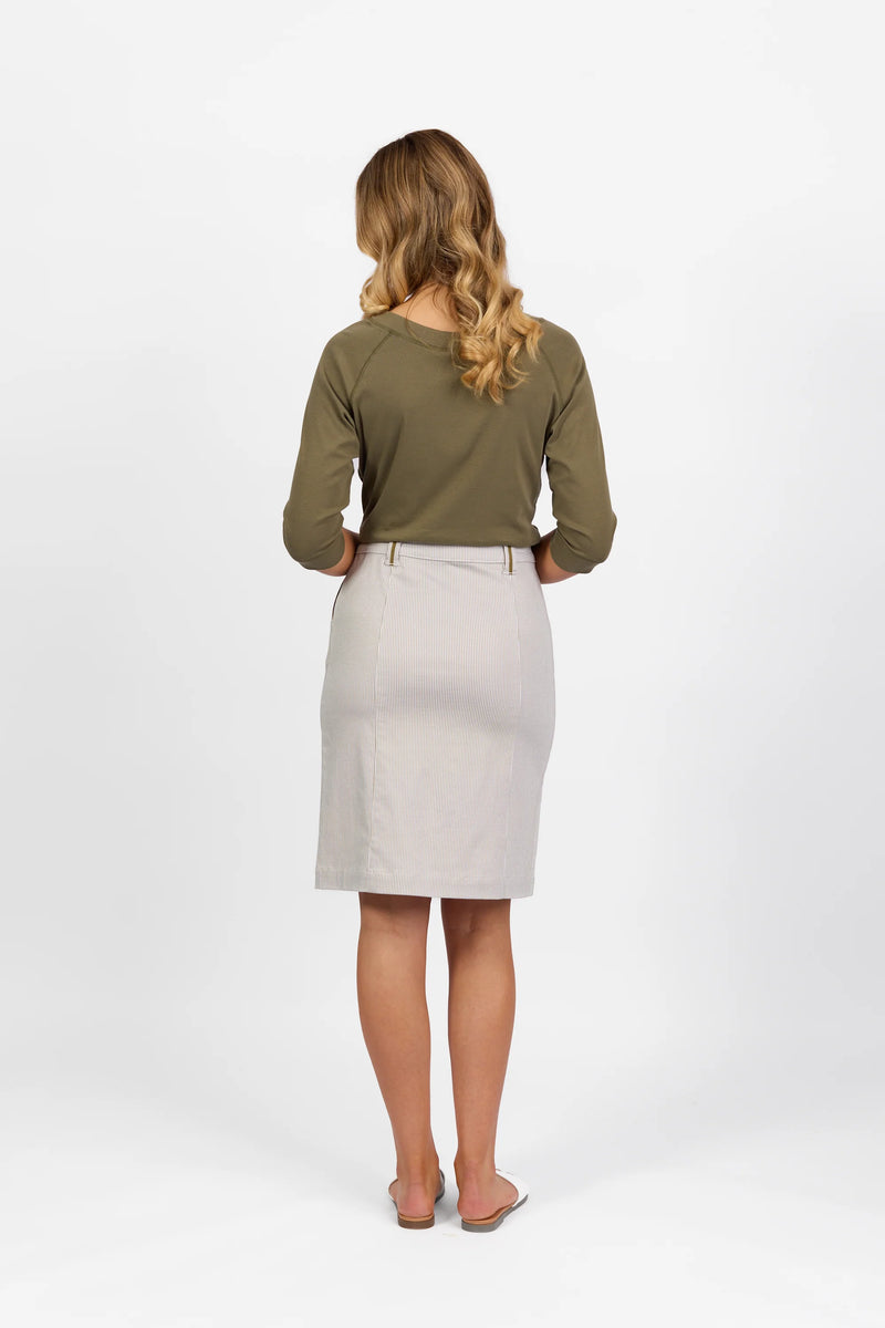 Knee Length Skirt Khaki Stripe VASSALLI LUMA