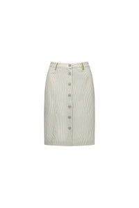 Knee Length Skirt - Khaki Stripe - VASSALLI Skirt NZ LUMA