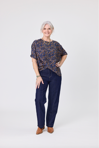 Kora Top - Blue Cat Print - LEMON TREE Top NZ LUMA