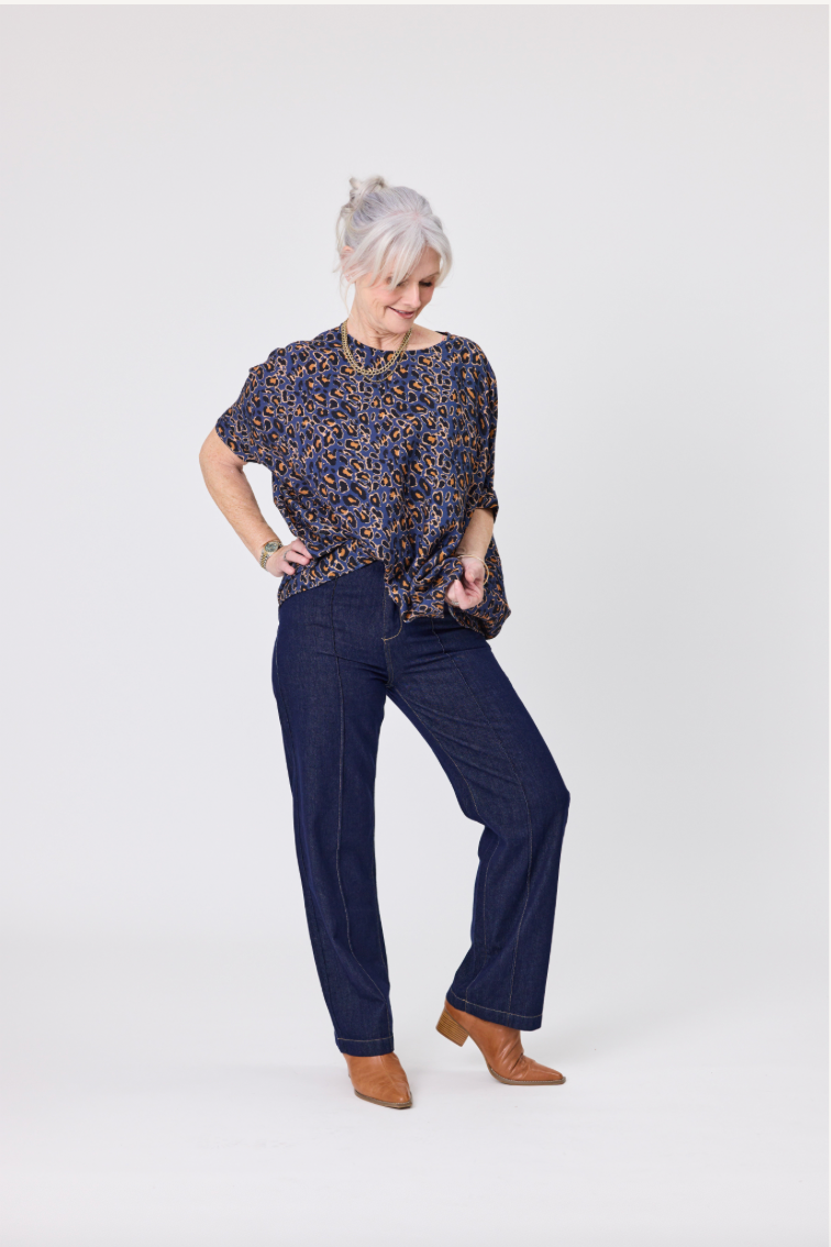 Kora Top - Blue Cat Print - LEMON TREE Top NZ LUMA