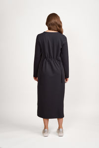 L/S Knit Dress w Tie Back Contrast Stitch - VASSALLI Dress NZ LUMA