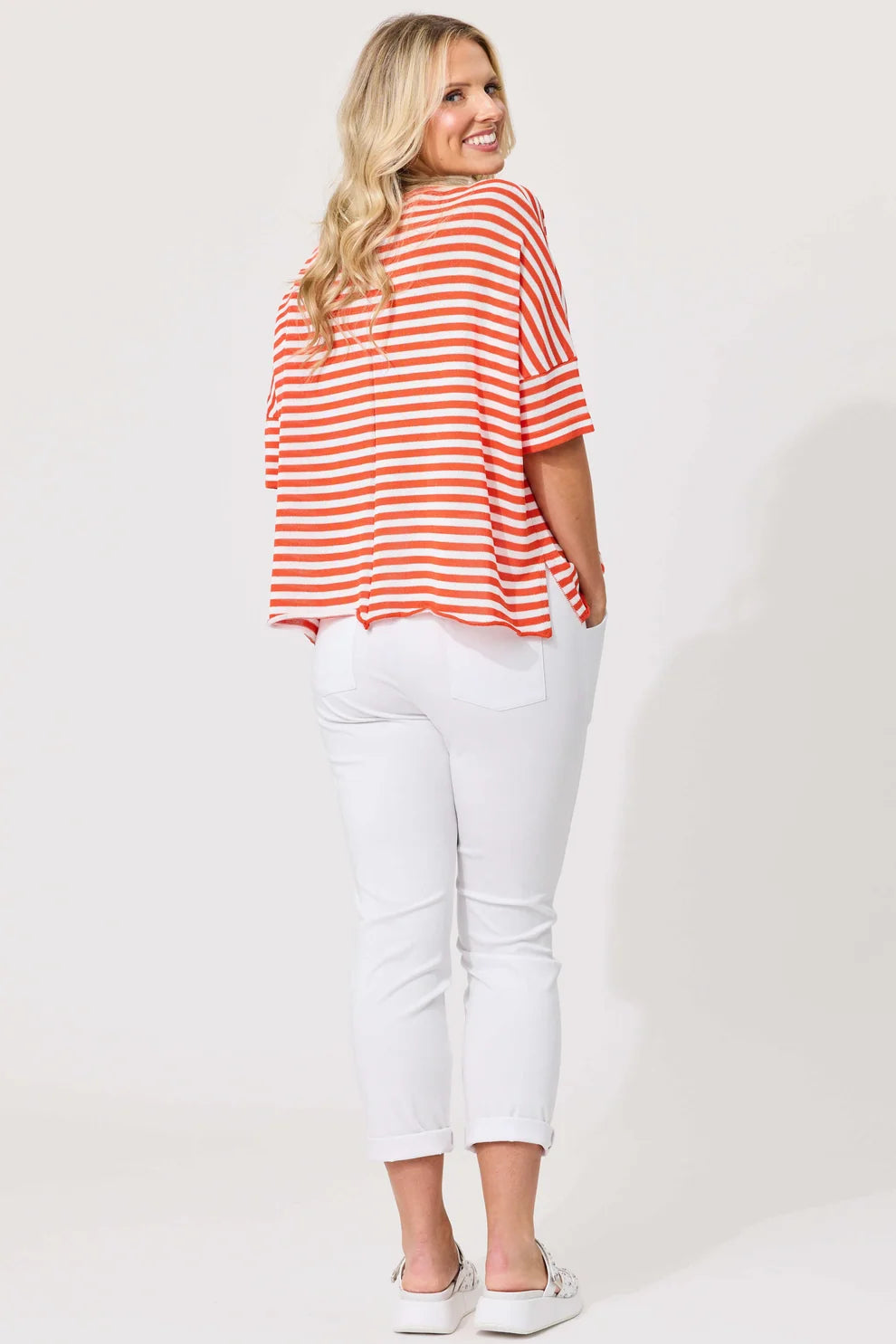 LEMON TREE - Candella Knit - White Orange TOPS NZ LUMA