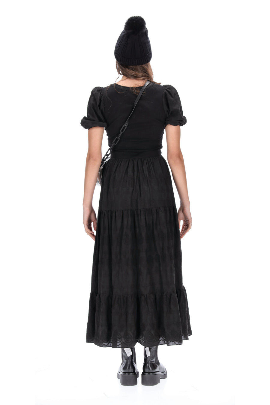 Lalei Embroidered Modal Midi Dress - Black - CHARLO