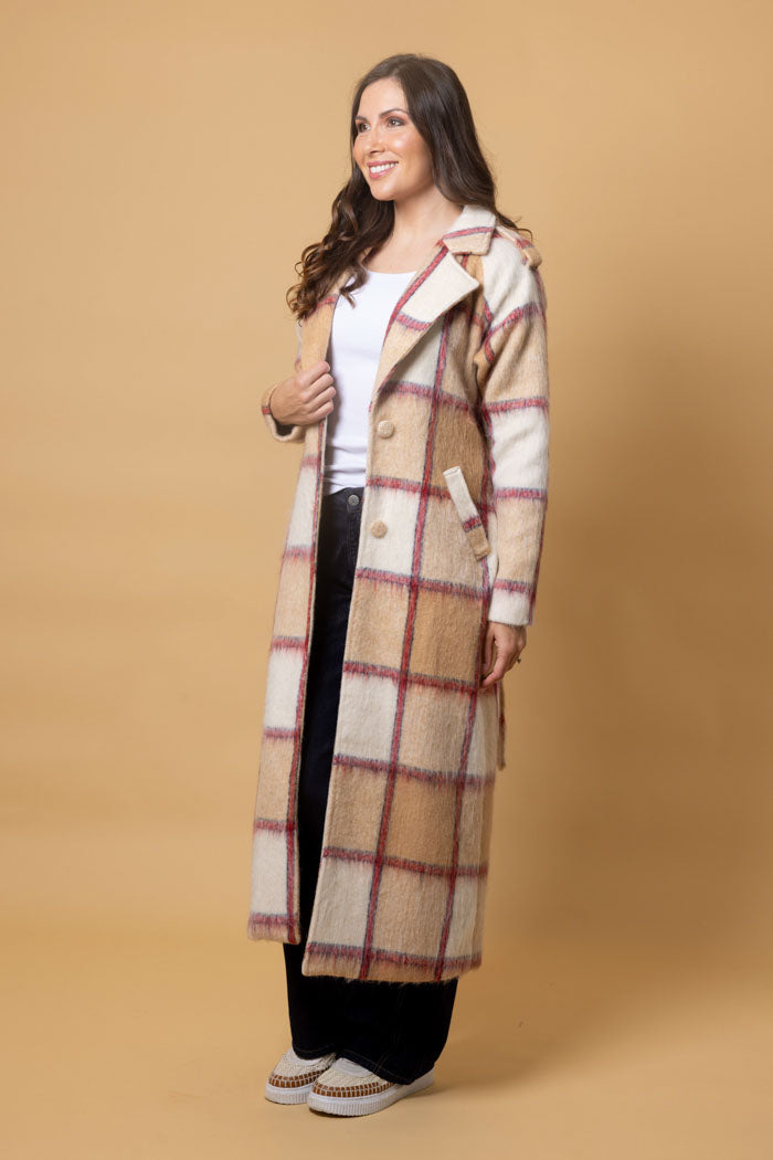Lauren Coat - Beige Check - CHARLO Coat NZ LUMA