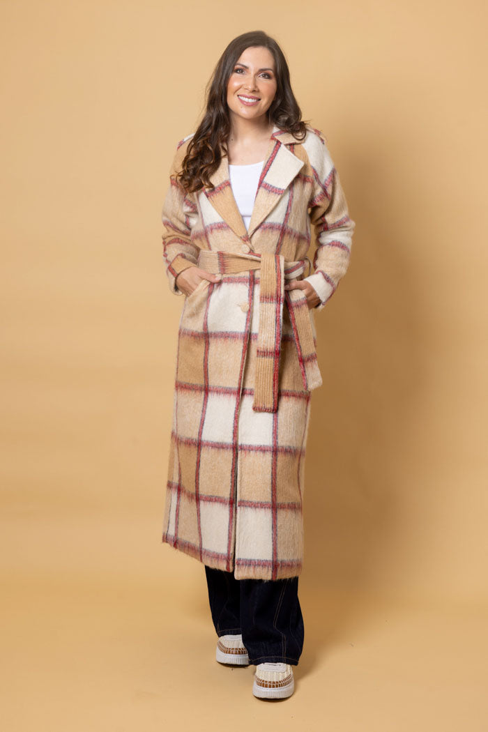 Lauren Coat - Beige Check - CHARLO Coat NZ LUMA