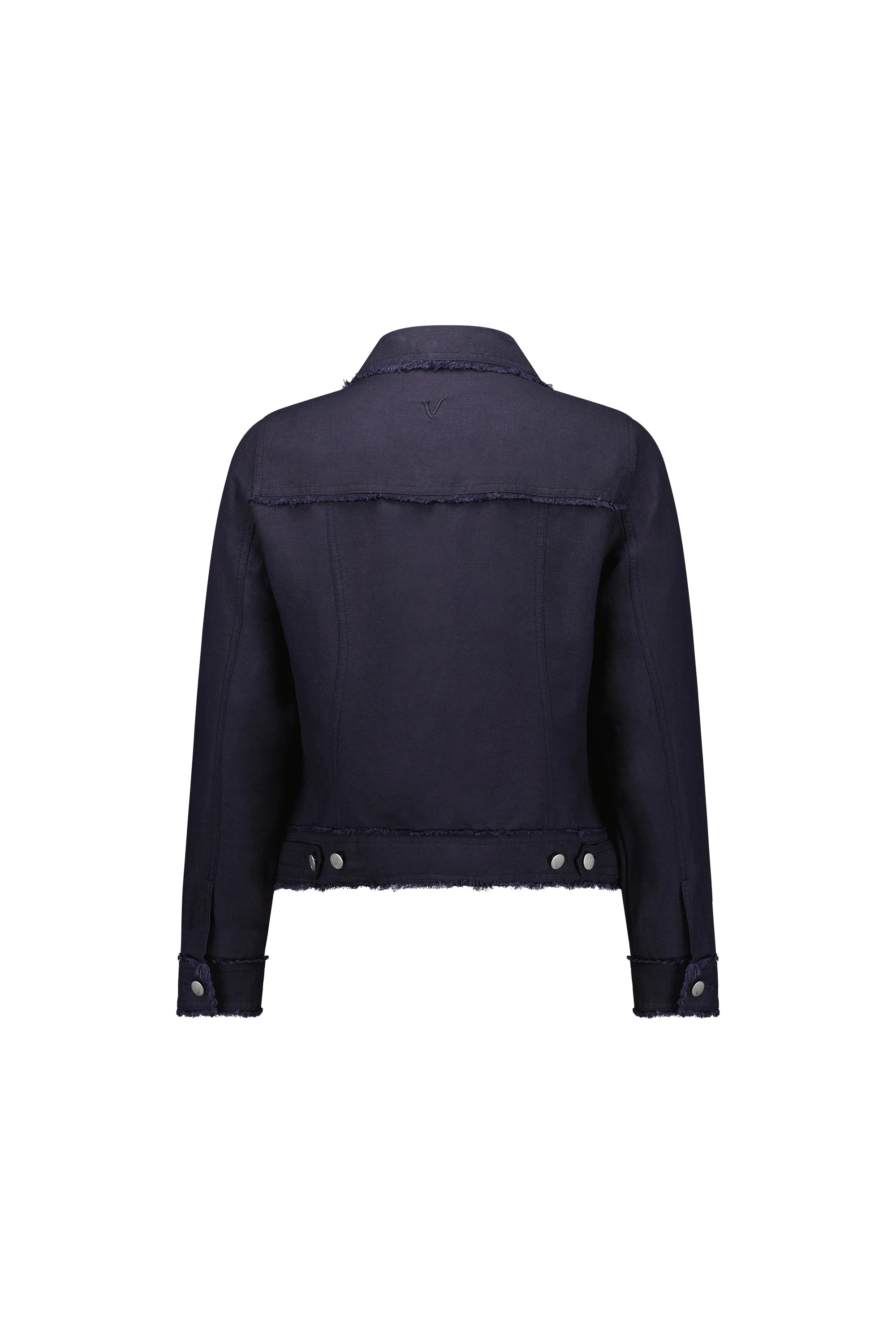 Linen Jacket with Frayed Seams - Navy - VASSALLI Jacket NZ LUMA