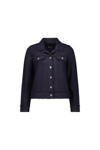 Linen Jacket with Frayed Seams - Navy - VASSALLI Jacket NZ LUMA