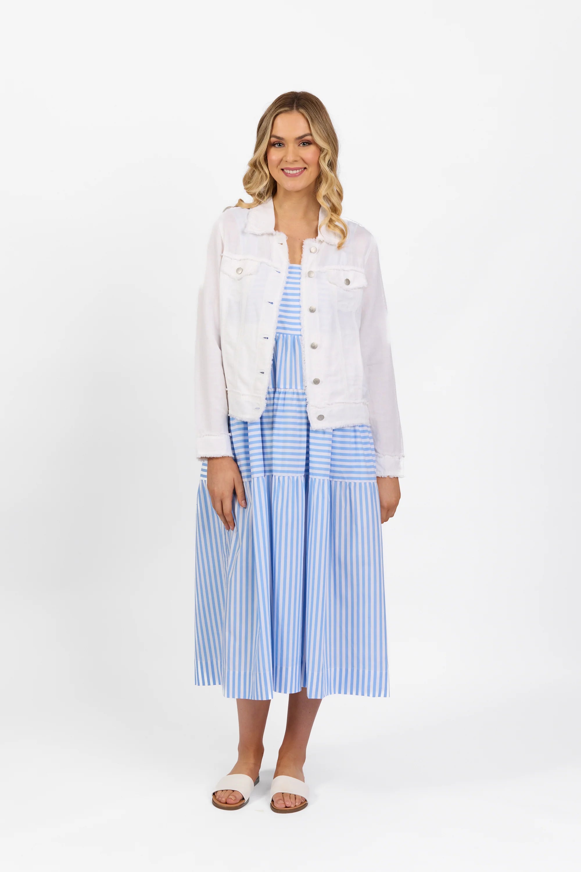 Linen Jacket with Frayed Seams - White - VASSALLI Jacket 16 8 10 18 14 12 NZ LUMA