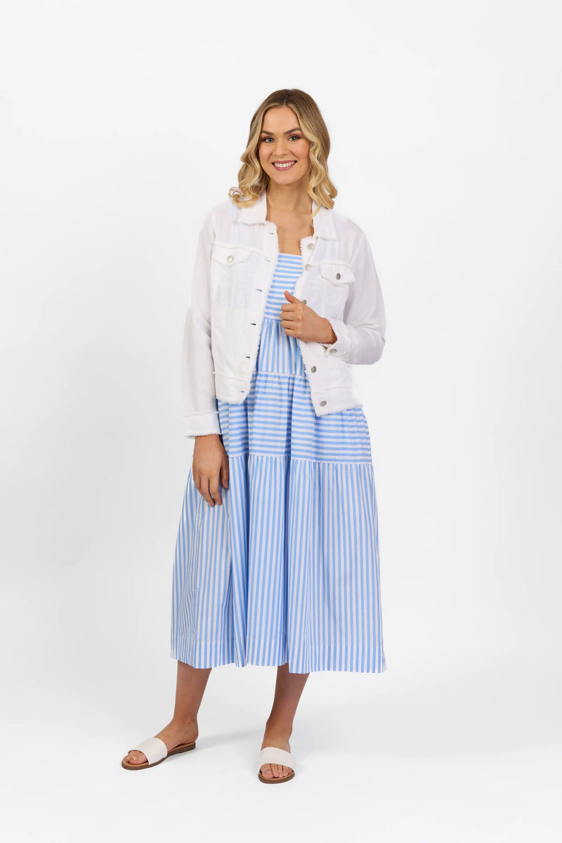 Linen Jacket with Frayed Seams - White - VASSALLI Jacket NZ LUMA