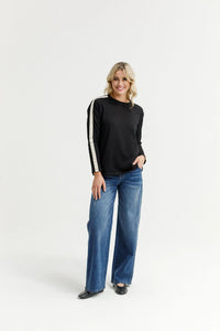 Long Sleeve Chris Tee -Black & Sand - HOME LEE TOPS NZ LUMA