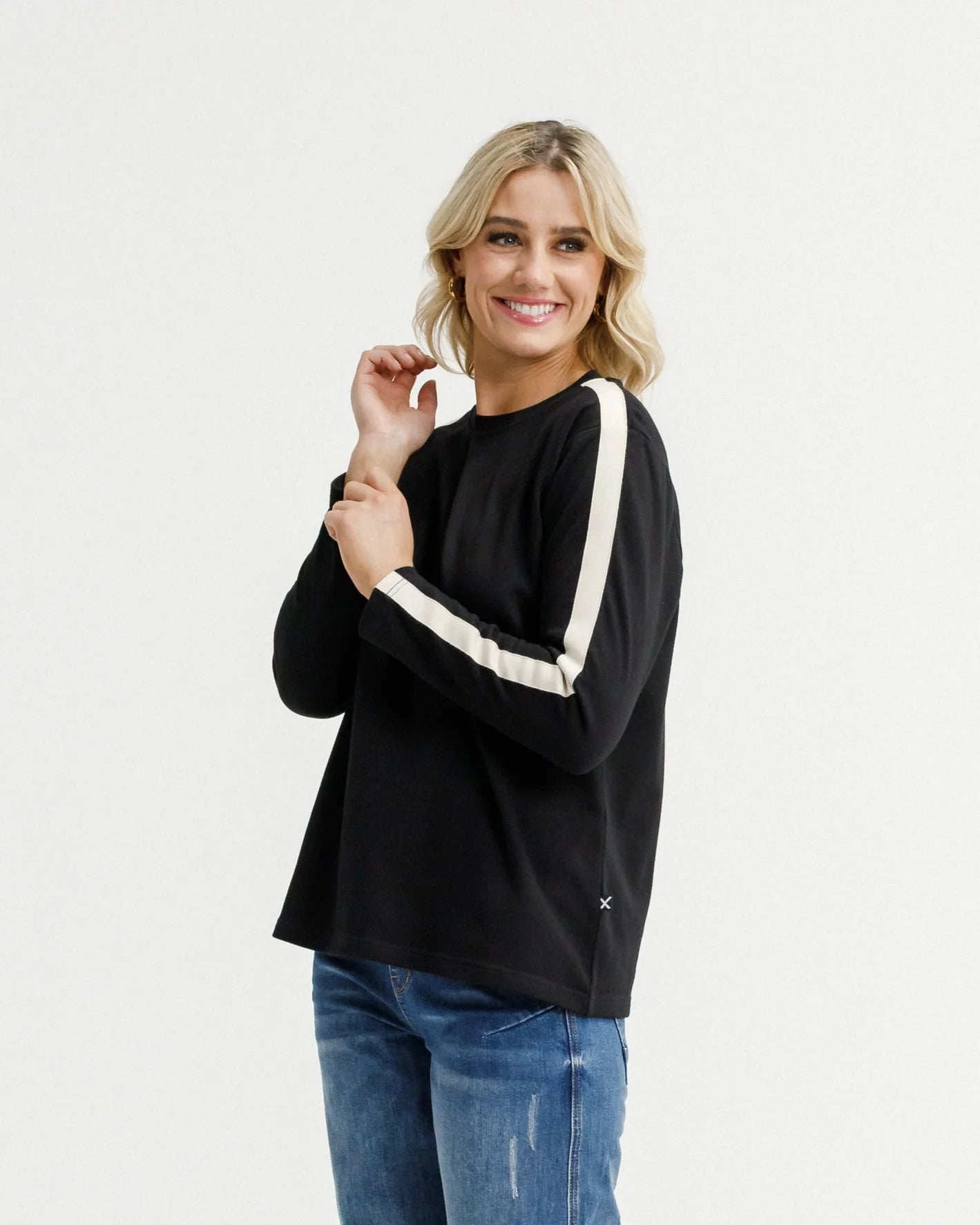 Long Sleeve Chris Tee -Black & Sand - HOME LEE TOPS NZ LUMA