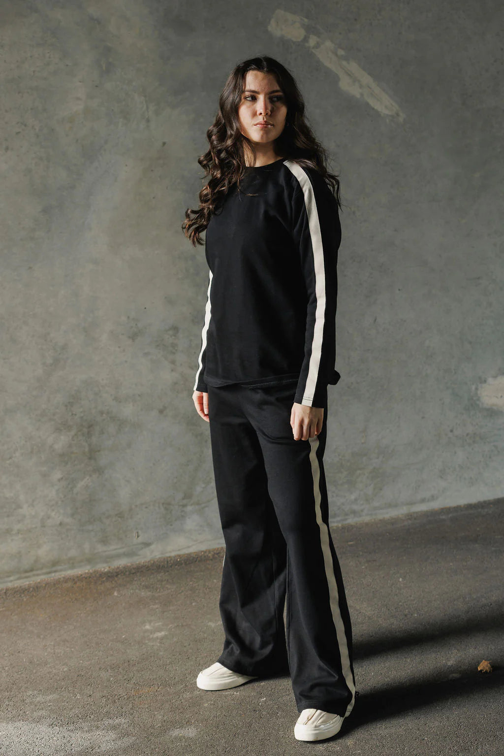 Long Sleeve Chris Tee -Black & Sand - HOME LEE TOPS NZ LUMA