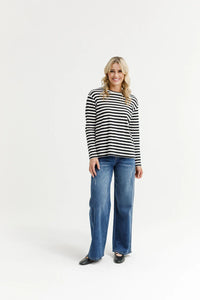 Long Sleeve Chris Tee -Black White Stripe - HOME LEE TOPS NZ LUMA