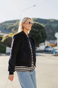 Long Sleeve Chris Tee -Black White Stripe - HOME LEE TOPS NZ LUMA