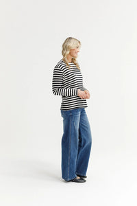 Long Sleeve Chris Tee -Black White Stripe - HOME LEE TOPS NZ LUMA