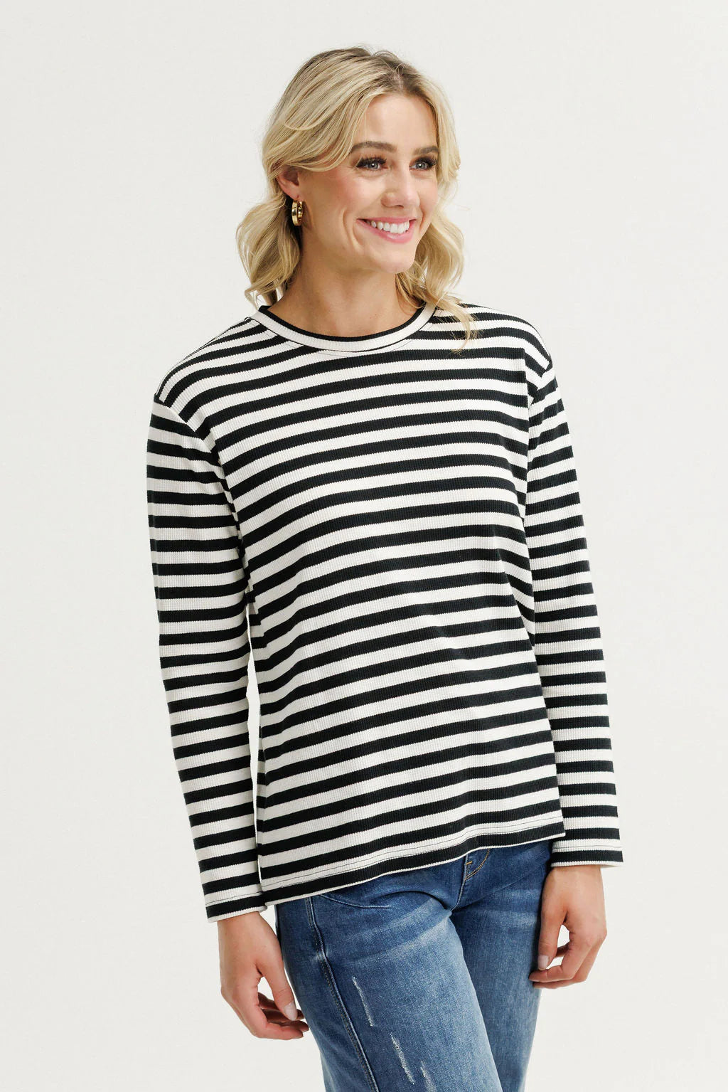 Long Sleeve Chris Tee -Black White Stripe - HOME LEE TOPS NZ LUMA