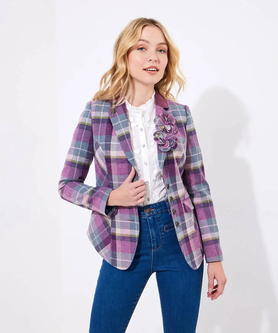 Loretta Check Jacket -Purple- JOES BROWNS Jacket NZ LUMA