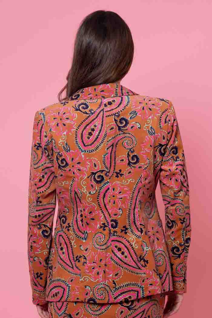 Louie Cord Blazer - Caramel Paisley - CHARLO Coat NZ LUMA