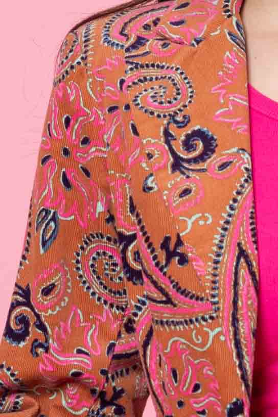 Louie Cord Blazer - Caramel Paisley - CHARLO Coat NZ LUMA
