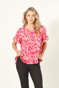 Madelaine Top - Teal & Berry Print - LEMON TREE Top Berry Print 18 16 14 12 8 20 10 NZ LUMA