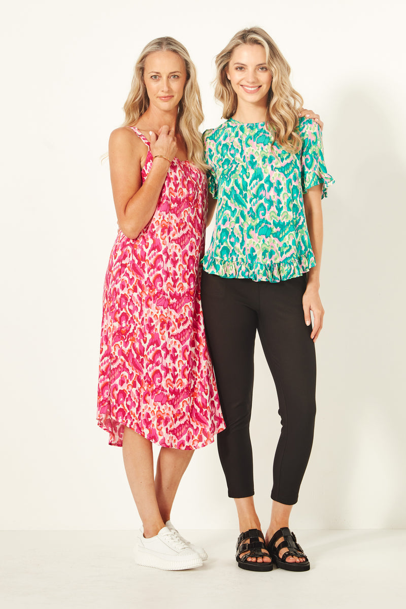 Madelaine Top - Teal & Berry Print - LEMON TREE Top NZ LUMA