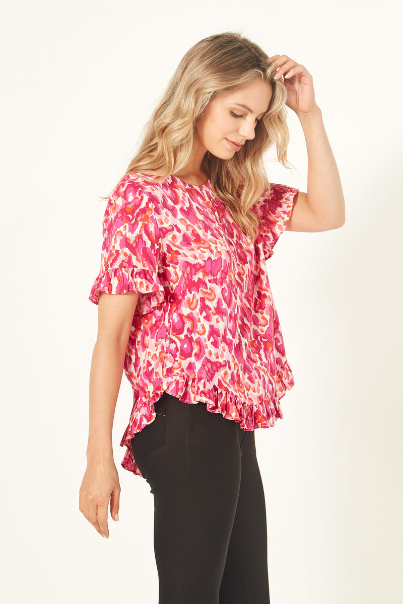 Madelaine Top - Teal & Berry Print - LEMON TREE Top NZ LUMA