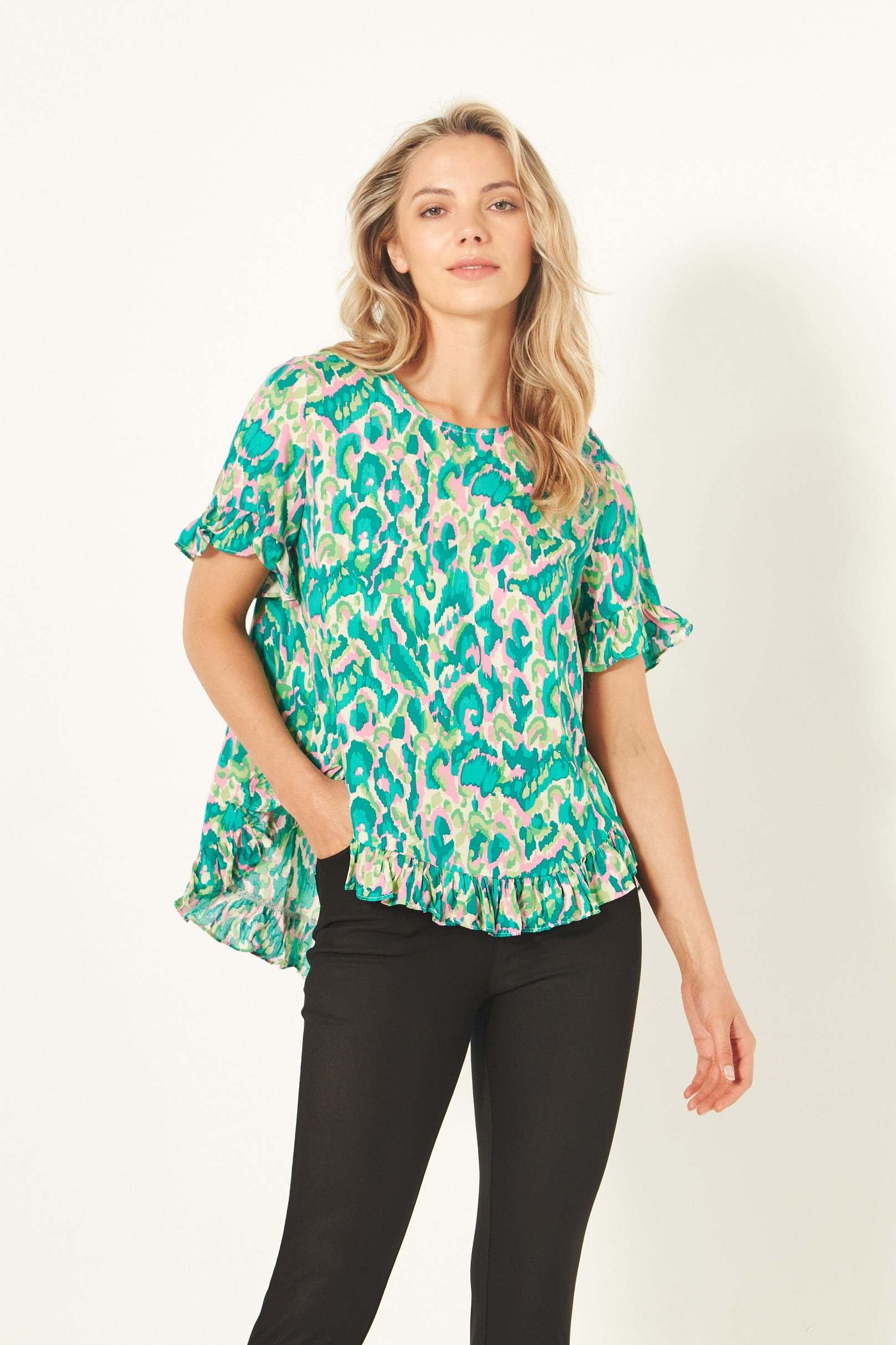 Madelaine Top - Teal & Berry Print - LEMON TREE Top Teal Print 20 10 18 14 8 16 12 NZ LUMA