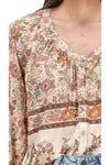 Madeline Boho Blouse - Beige Floral - CHARLO Top NZ LUMA