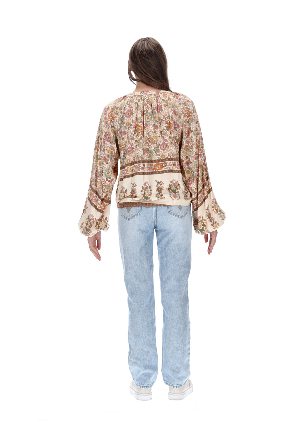 Madeline Boho Blouse - Beige Floral - CHARLO Top NZ LUMA