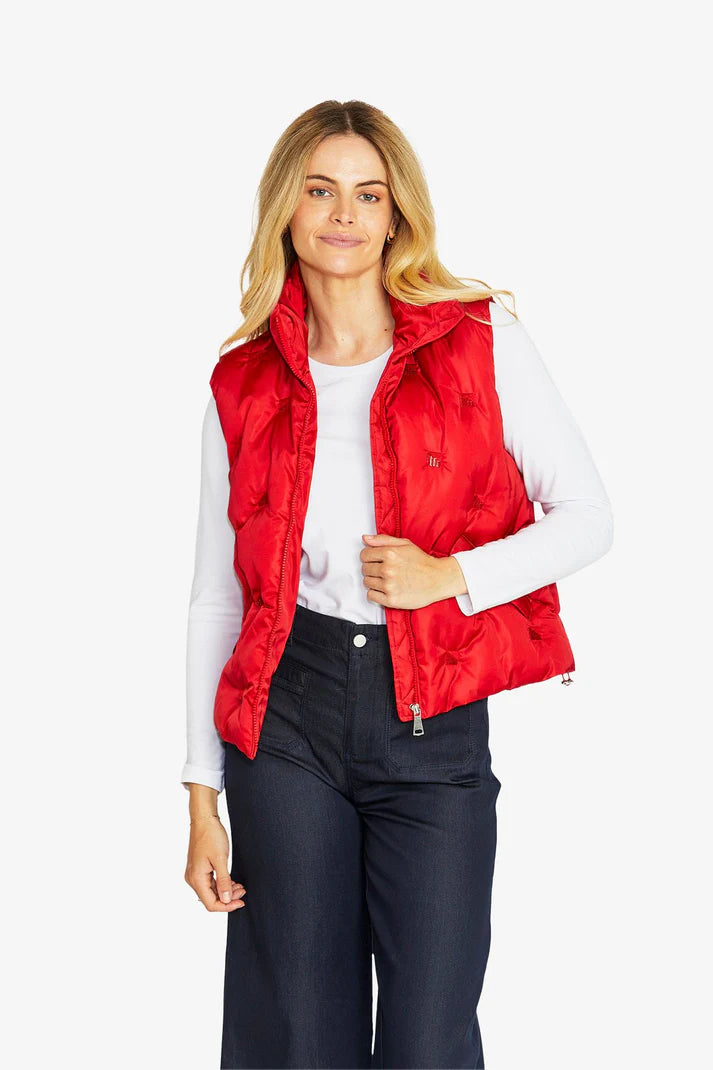 Marilyn Diamante Puffer Vest - Red- PING PONG Jacket NZ LUMA