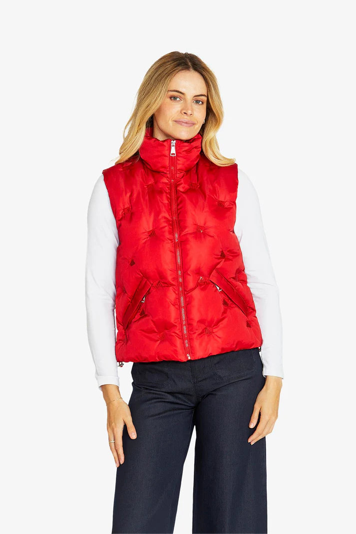 Marilyn Diamante Puffer Vest - Red- PING PONG Jacket NZ LUMA
