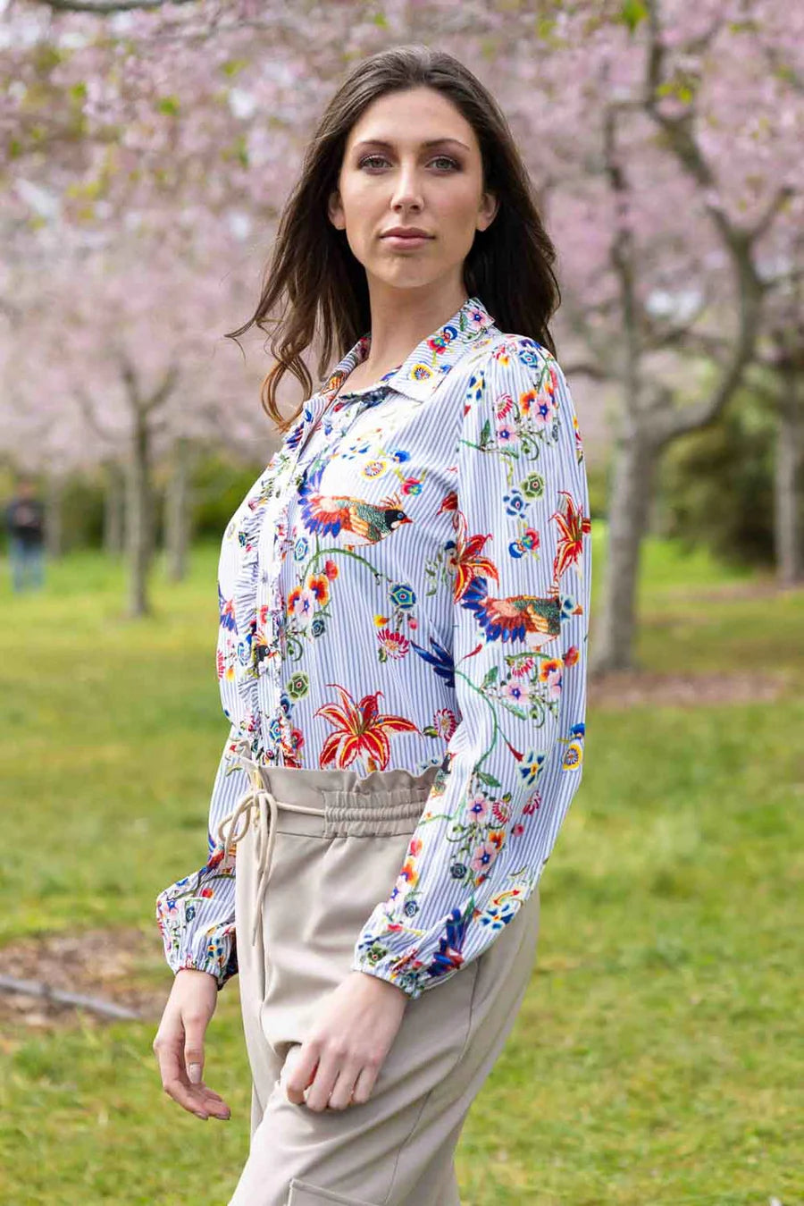 Meadow Shirt - Striped Floral - CHARLO Top NZ LUMA