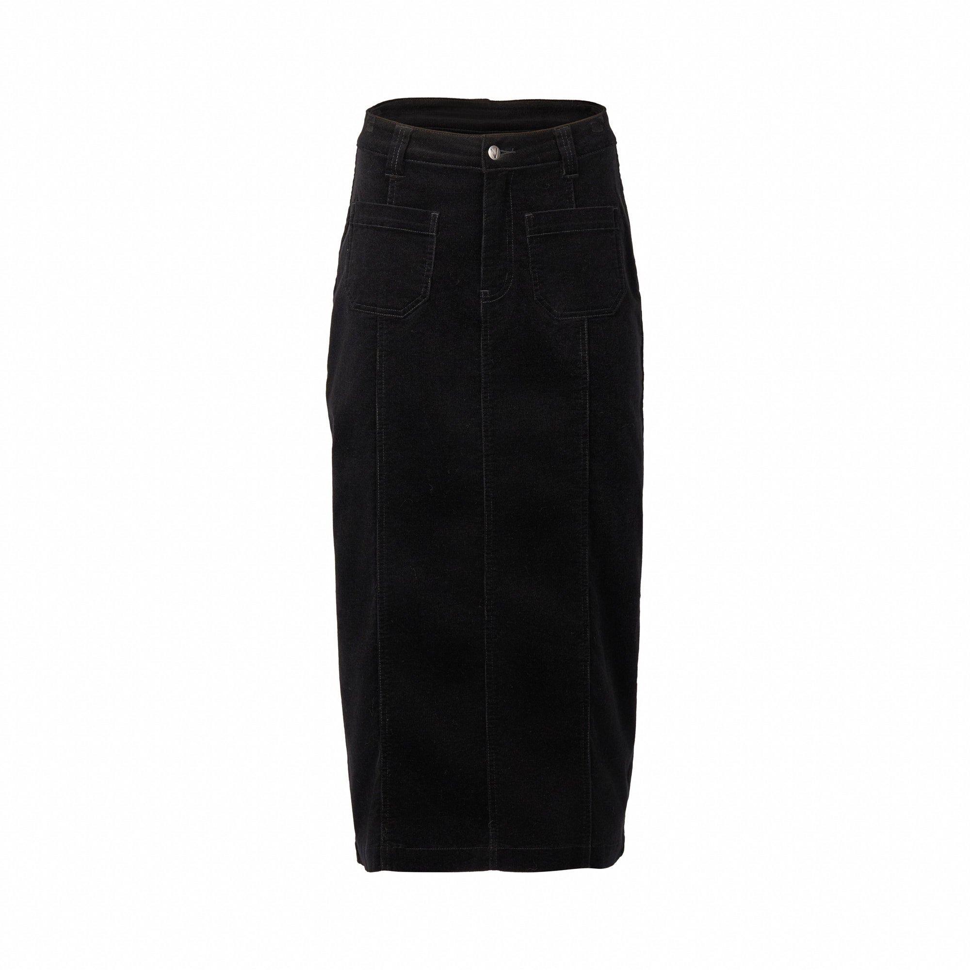 Mid Length Cord Skirt w Front Panel Seams - VASSALLI Skirt NZ LUMA