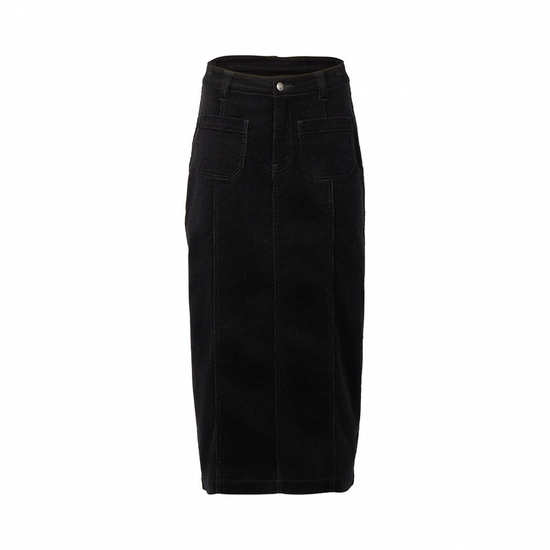 Mid Length Cord Skirt w Front Panel Seams - VASSALLI Skirt NZ LUMA