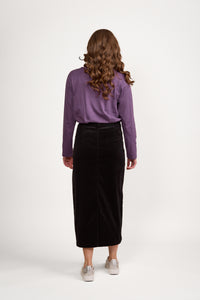 Mid Length Cord Skirt w Front Panel Seams - VASSALLI Skirt NZ LUMA