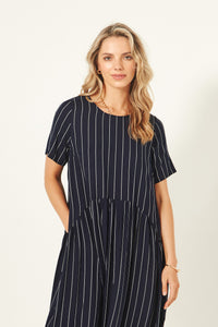 Monroe Dress - Navy Stripe - LEMON TREE Dress 8 10 16 12 18 20 14 NZ LUMA