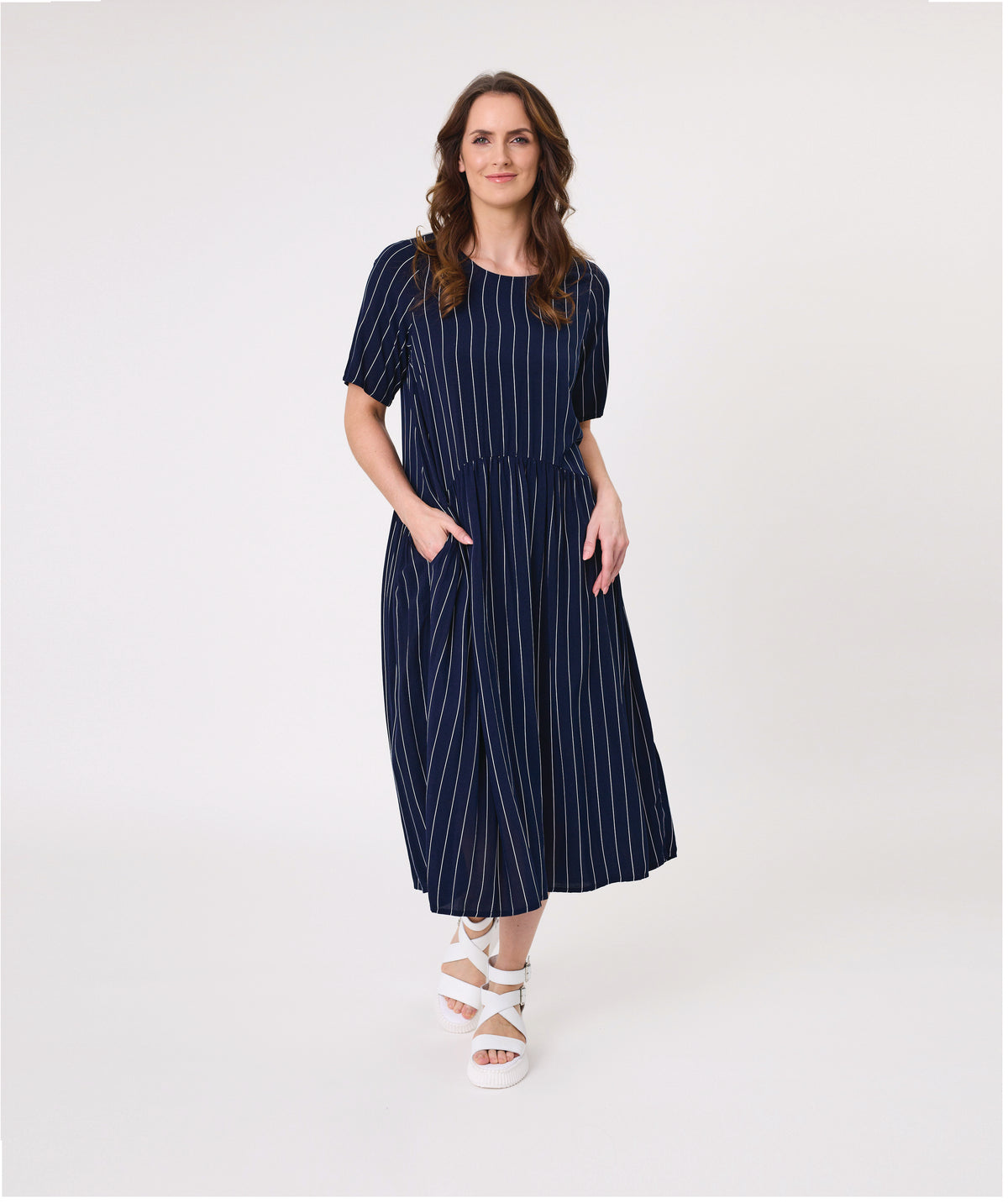 Monroe Dress - Navy Stripe - LEMON TREE Dress NZ LUMA