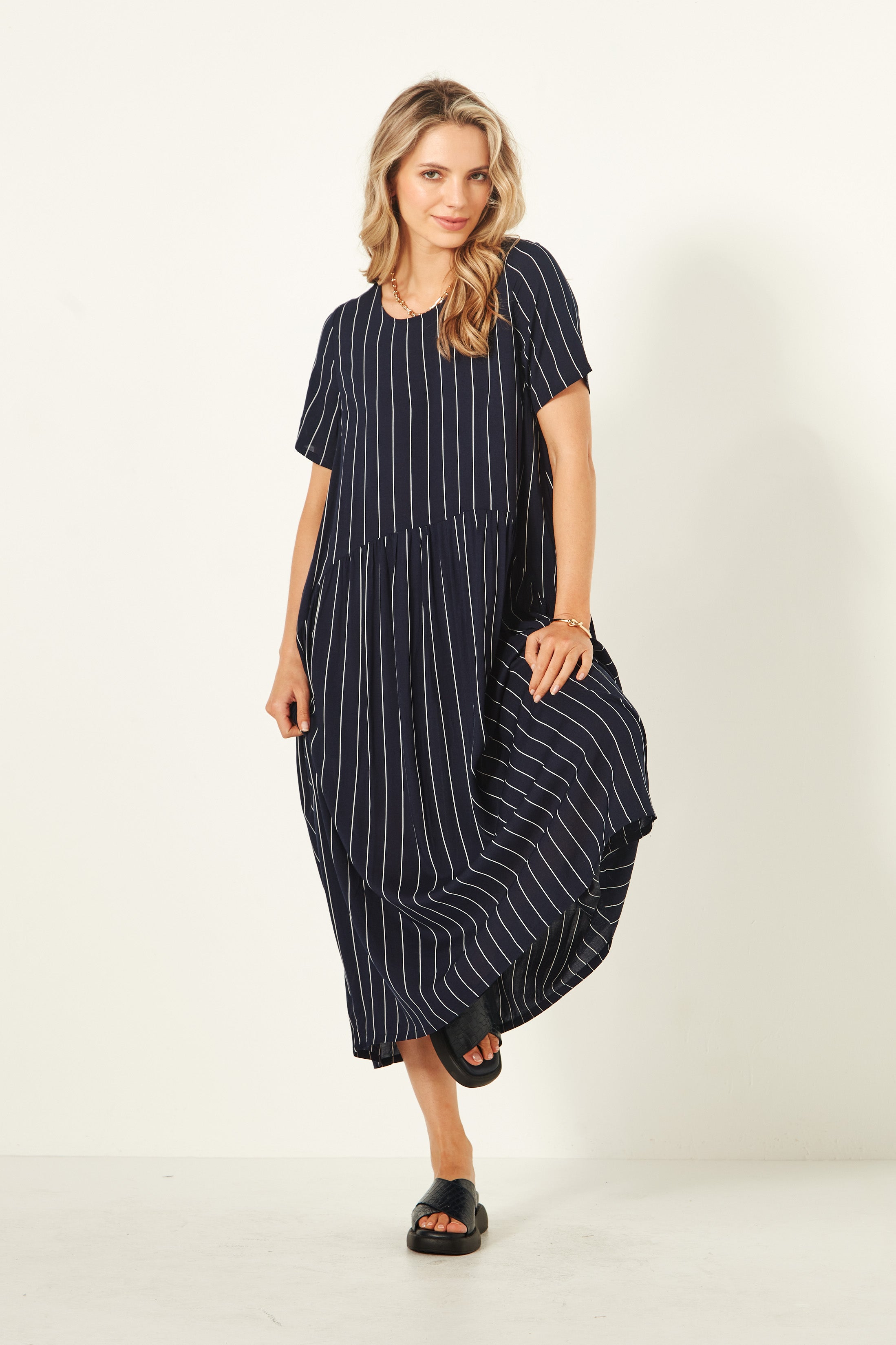 monroe dress  lemon tree blue stripe