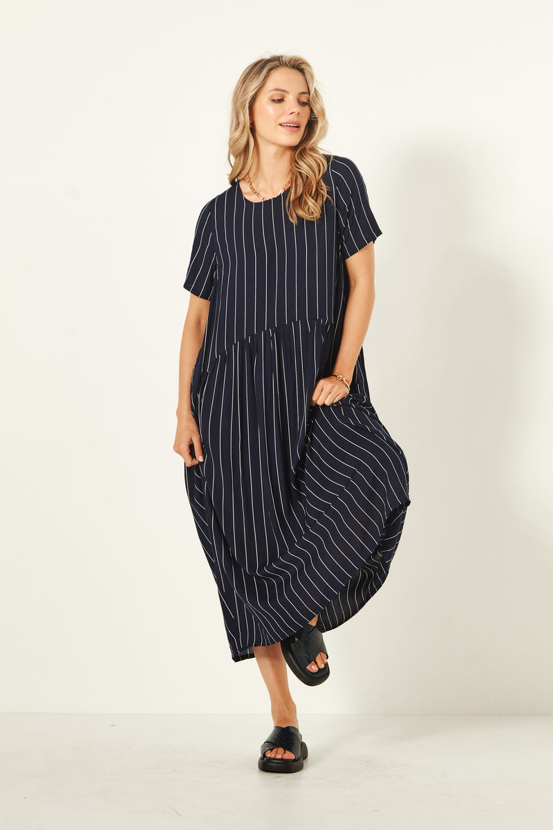 Monroe Dress - Navy Stripe - LEMON TREE Dress NZ LUMA