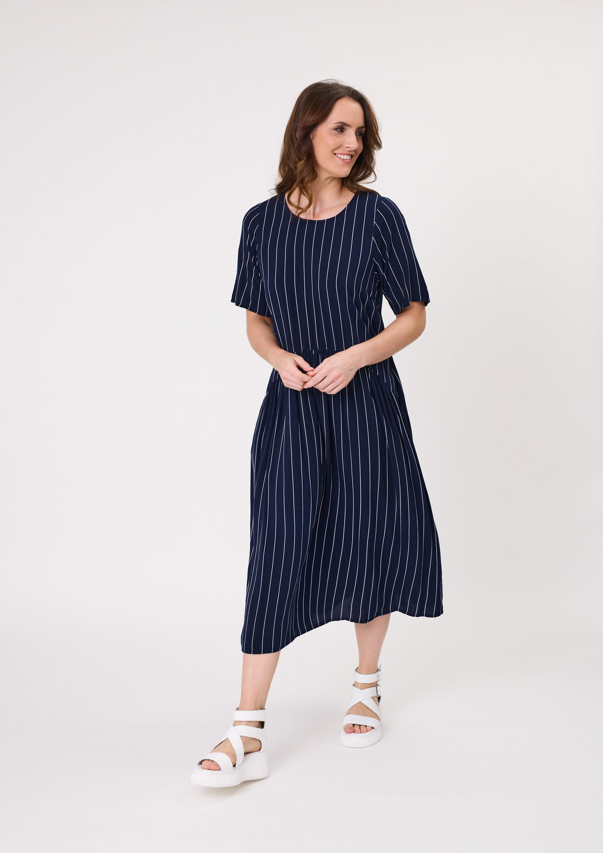 Monroe Dress - Navy Stripe - LEMON TREE Dress NZ LUMA